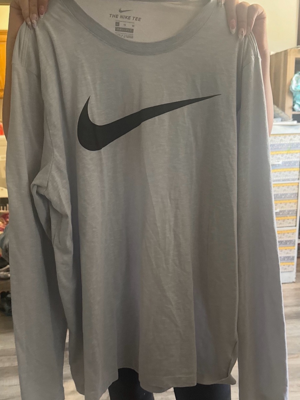 Nike Dri-FIT The Nike Tee Long Sleeve Gray Black Swoosh Men’s XL